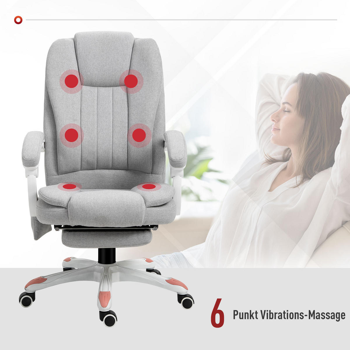 MASSAGE Bürostuhl, Schaumstoff, Grau - Grau, Kunststoff (63/107/66cm) - Vinsetto