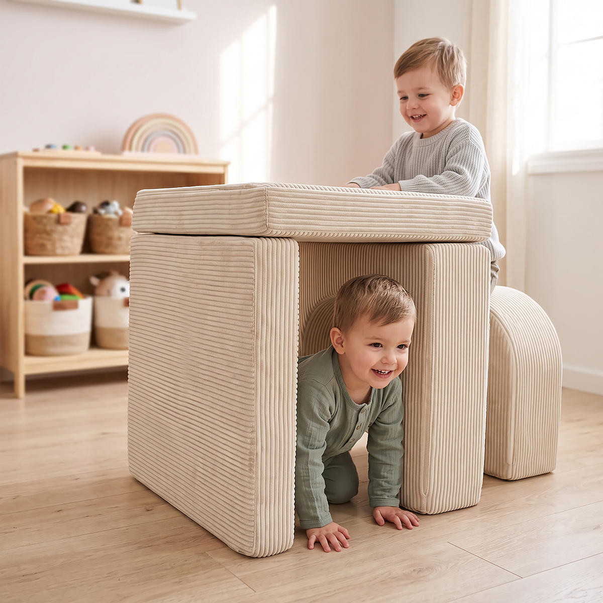KINDERSESSEL Beige 4-tlg. modular Cord - Beige, Kunststoff/Textil (65/40/65cm) - Relaxdays