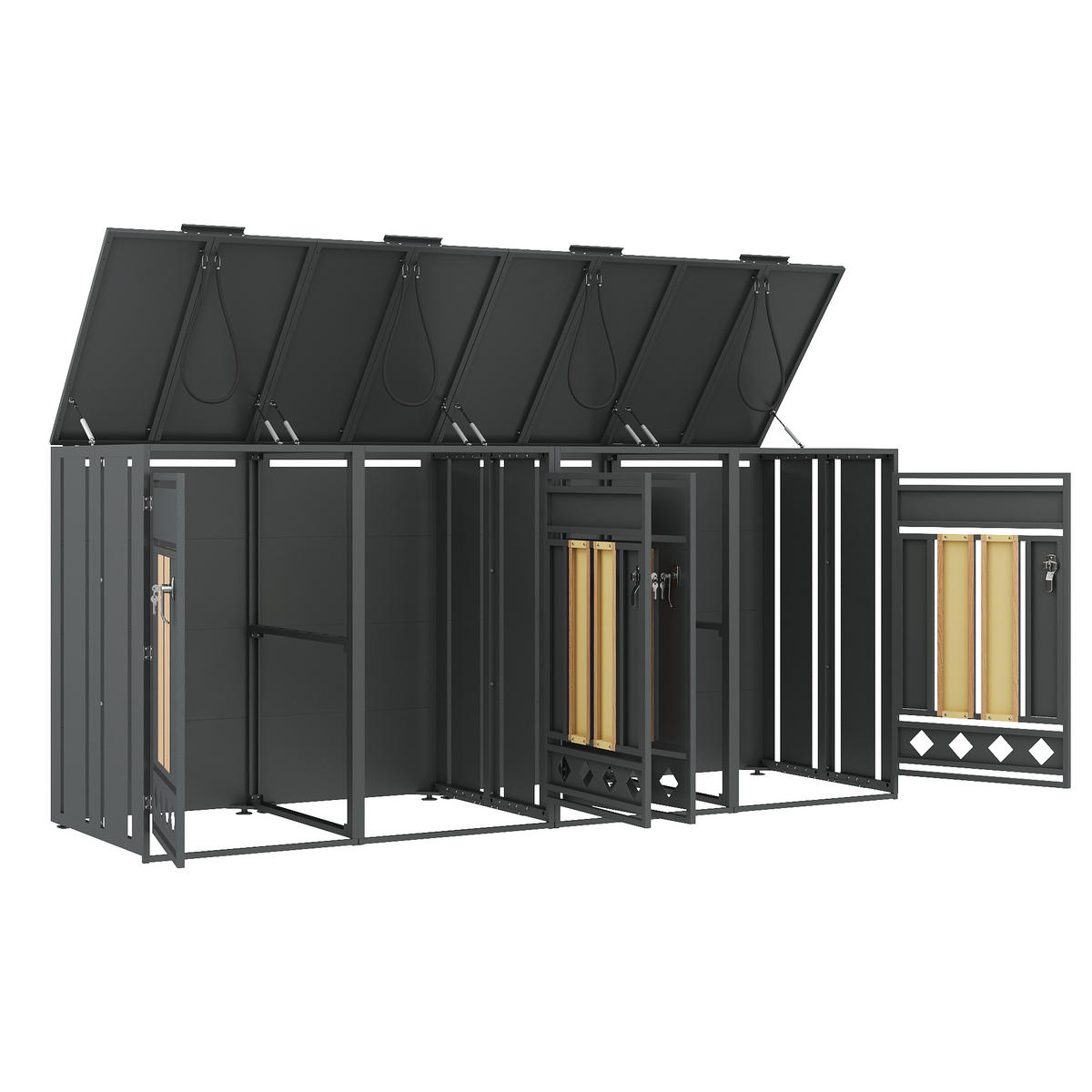 MÜLLTONNENBOX aus Stahl in Grau/Holzoptik mit hydraulischem Klappdeckel - Grau, Metall (264/118.5/80cm) - Modfu