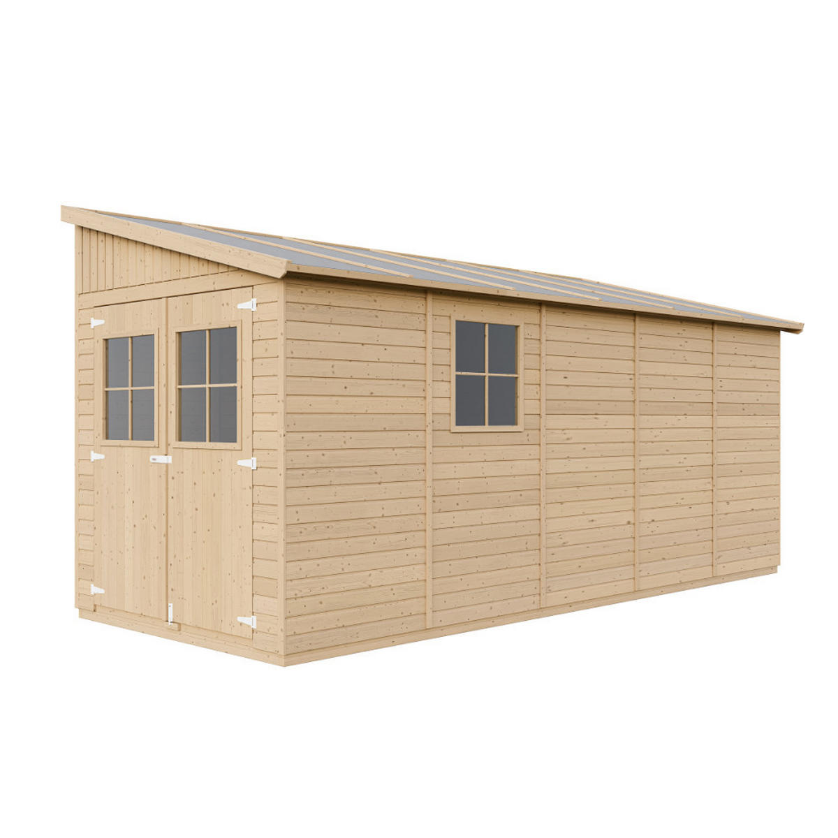 HOLZ-GARTENHAUS (mit Seitenwand) - H244x216x514 cm/10,2 m2 - M341A - Beige, Holz (218/244/493cm) - Timbela