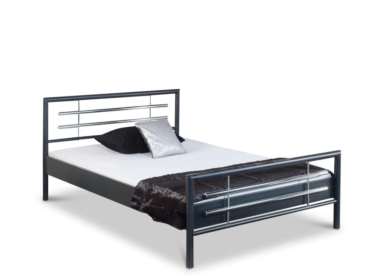 METALLBETT Holly / 120 x 220 cm / anthrazit-Chrom - Anthrazit, Metall (120/220cm) - BED BOX