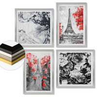 WANDBILDER 4er Set - 50x50 cm & 40x60 cm Silberner Rahmen - graue Gemälde des Eiffelturms - Silberfarben, Kunststoff (50/50cm) - ArtPrintCave