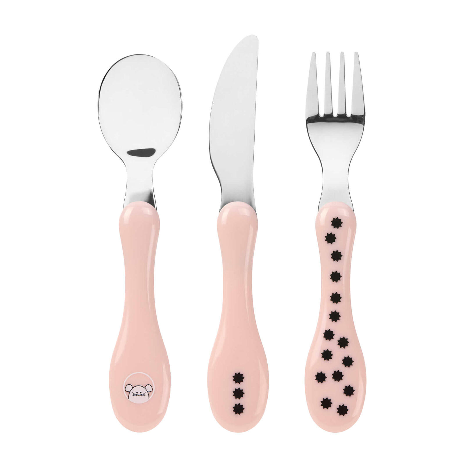 KINDERBESTECK Little Chums Maus 3er Set - Rosa, Metall - Lässig