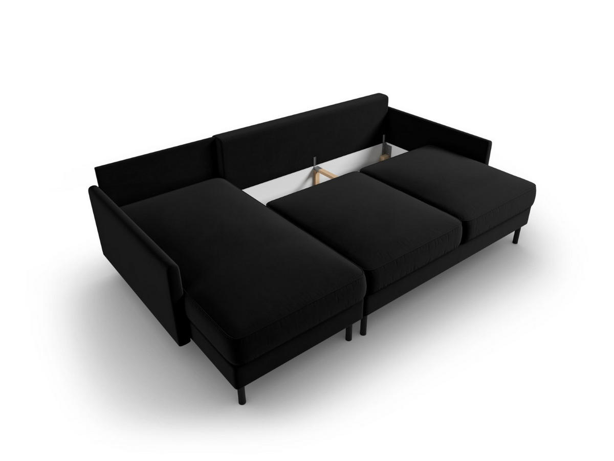 AUSKLAPPBARES-ECKSOFA links mit Container Scott aus Samt schwarz 5 Sitzplätze - Schwarz, Textil (142/212cm) - Micadoni