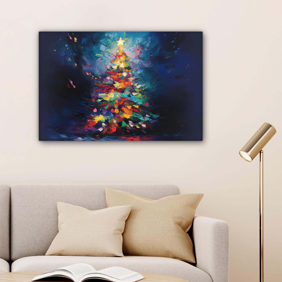LEINWANDBILD Weihnachtsbaum - Weihnachten - Abstrakt - Farbenfroh Wanddeko 90x60 cm - Multicolor, Textil (90/60cm) - MuchoWow