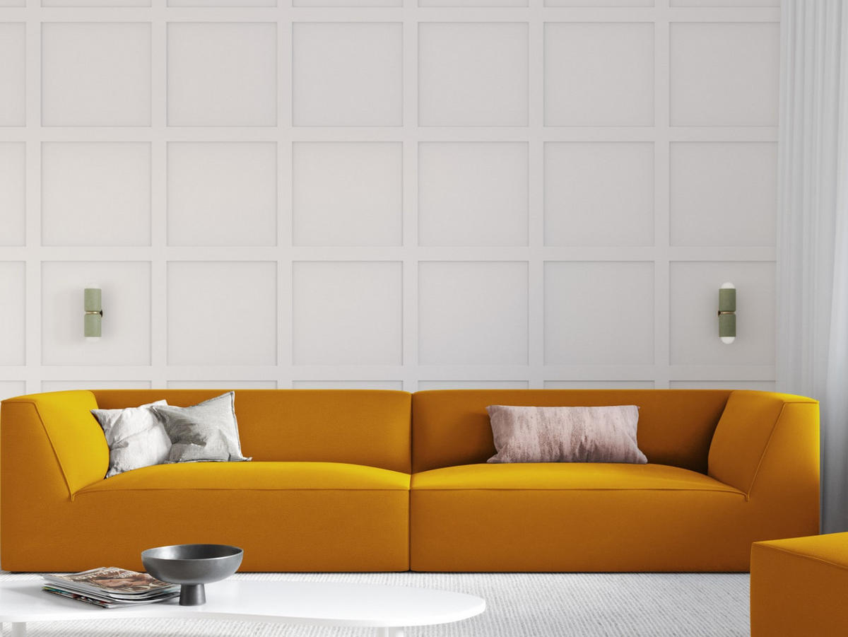 SOFA Ruby aus Samt gelb 4 Sitzplätze - Gelb, Textil (93/69/302cm) - Micadoni