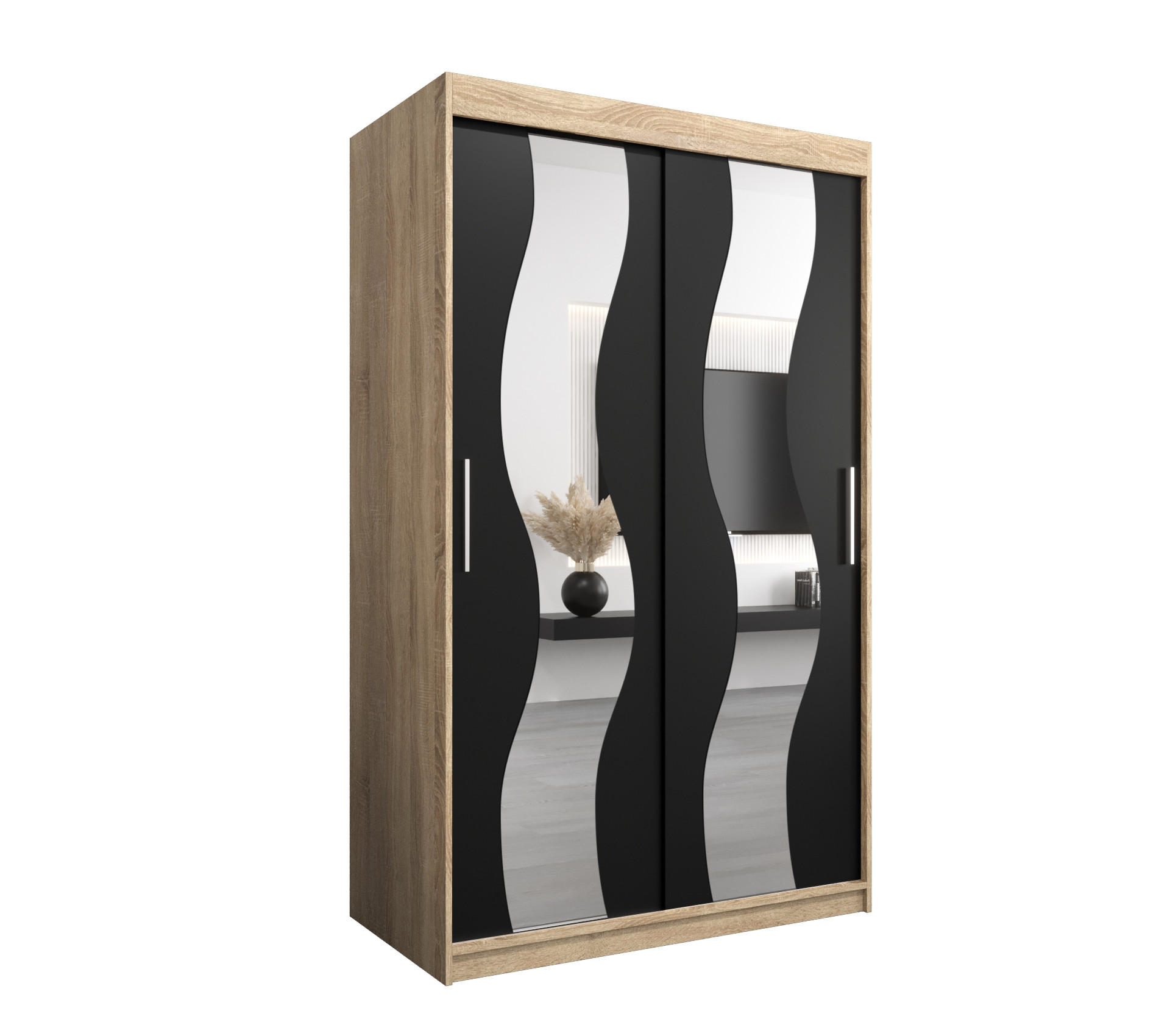 Abiks Möbel Schwebetürenschrank Sonoma Eiche, Schwarz 120x200x62 cm