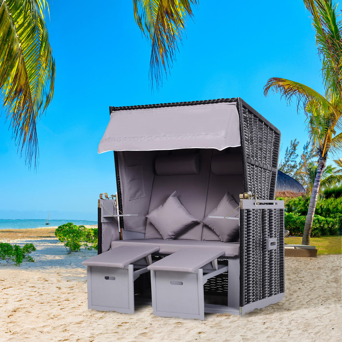 STRANDKORB DE-06669 mit neigbarer Rücklehne (170°) Grau - Grau, Holz/Kunststoff (118/150/79cm) - ComfortXL