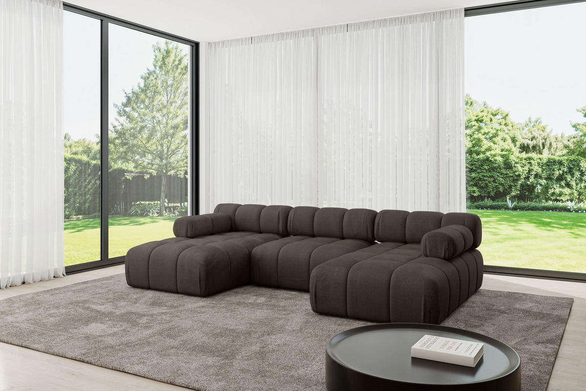 WOHNLANDSCHAFT modulares Sofa Tesso-U1 - 285x160x70 cm Braun Velours - Braun, Holzwerkstoff/Textil (285/70/160cm) - ALTDECOR