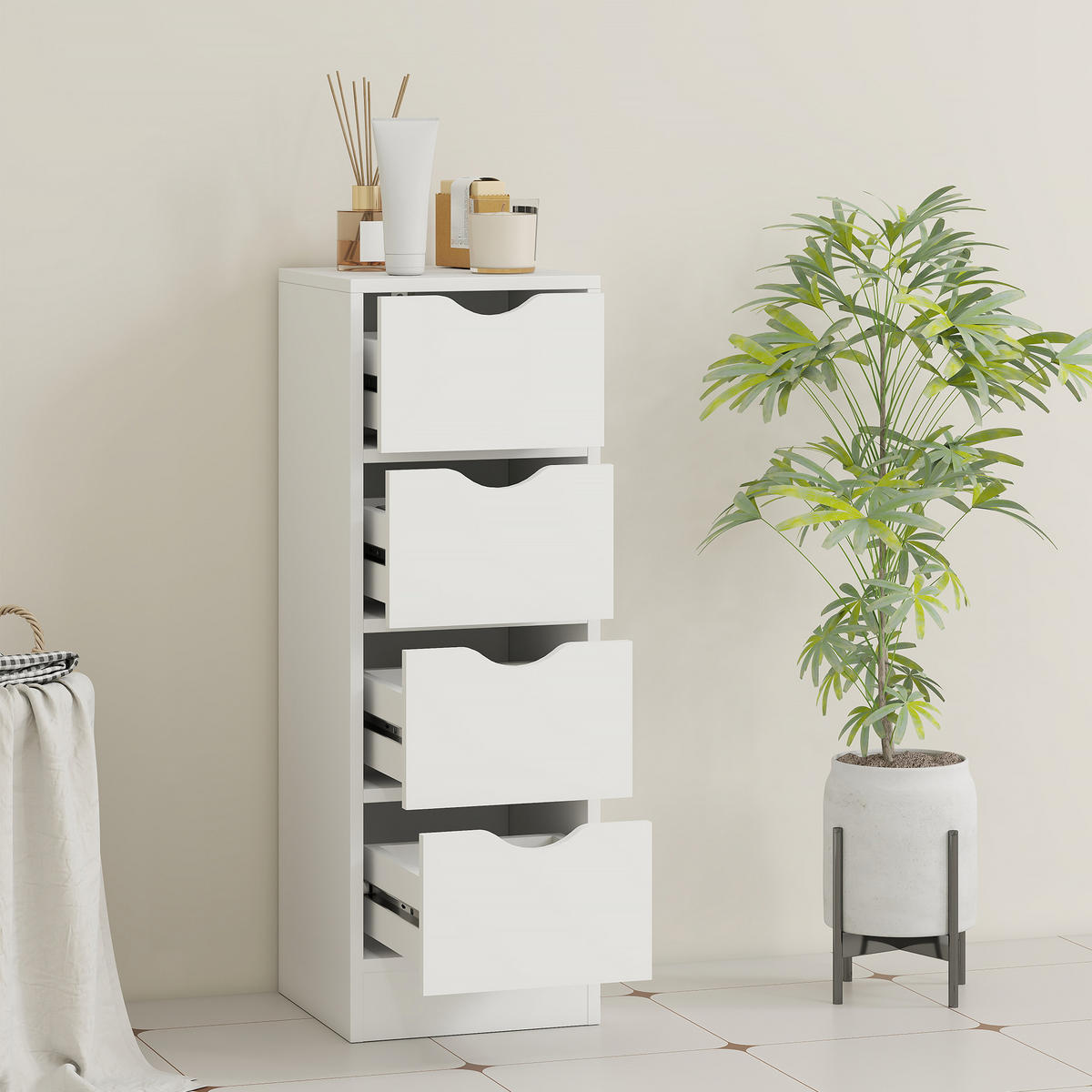 BADEZIMMERSCHRANK DE-17356 mit 4 Schubladen Weiß - Weiß, Holzwerkstoff (29/83/29cm) - ComfortXL