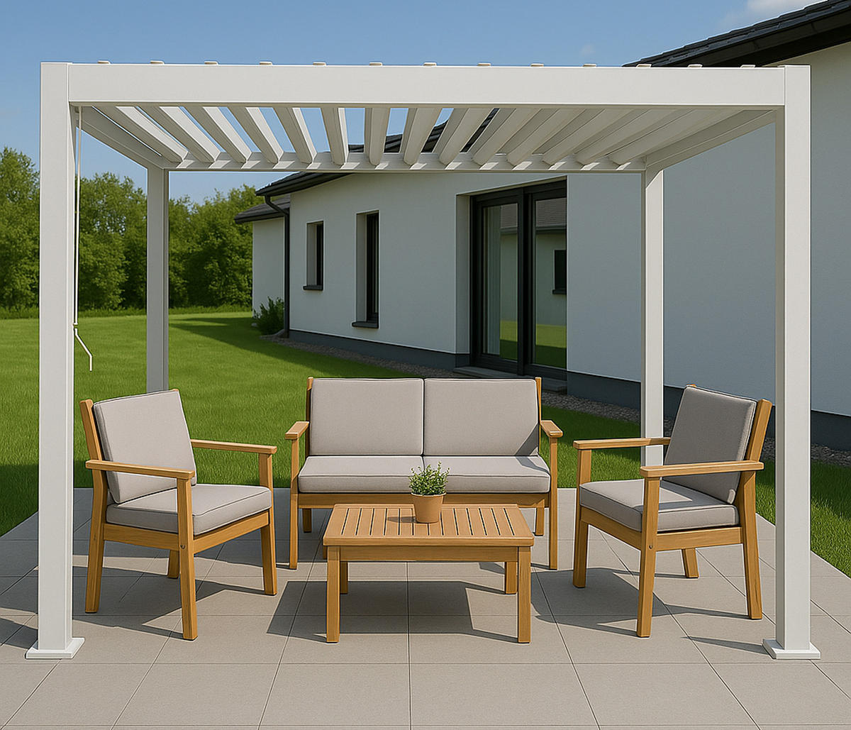 GARTEN-GARNITUR Beige, Grau 1x Bank, 2x Sessel, 1x Tisch-Set - Beige/Grau, Holz - MCW