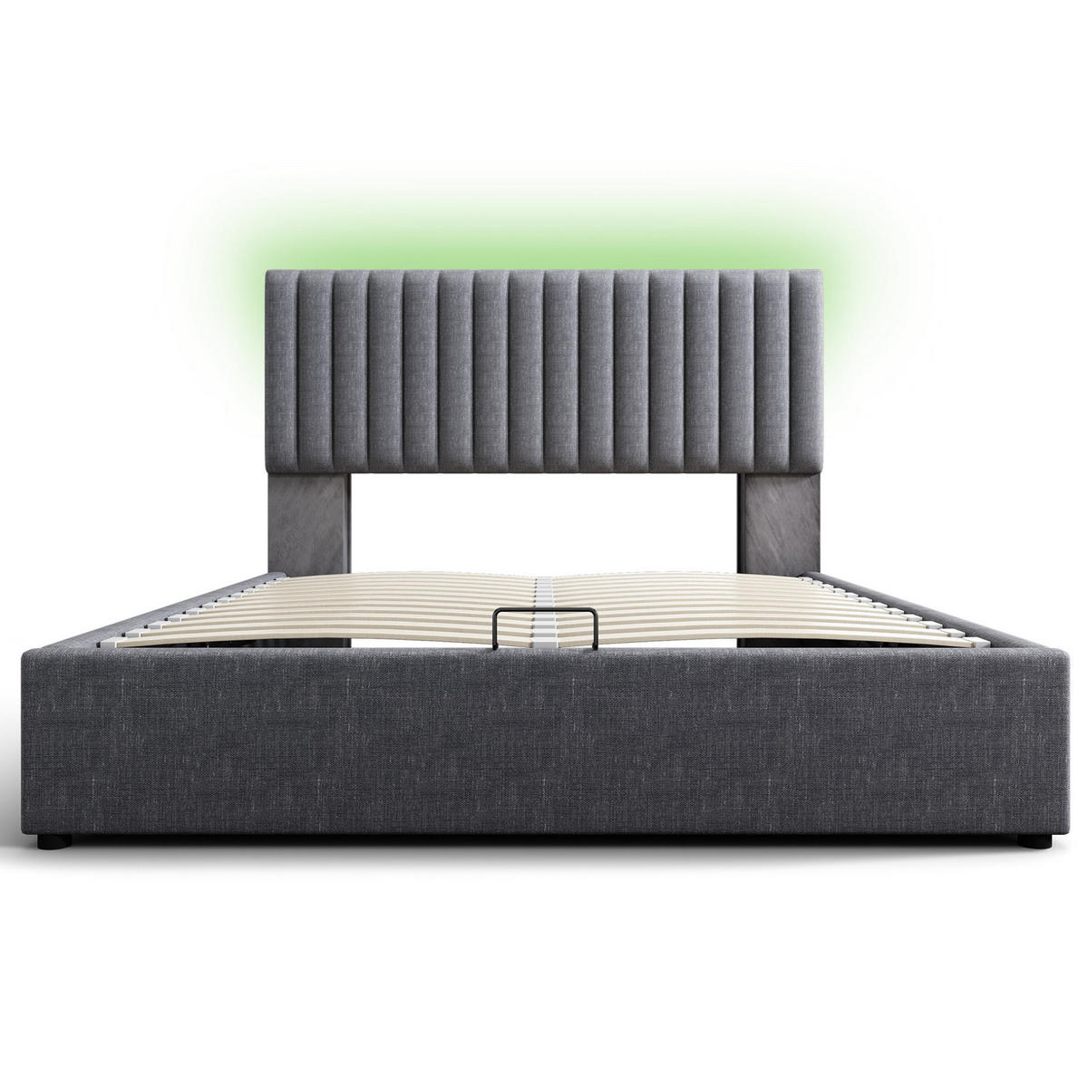 ČALOUNĚNÁ postel 140/200 cm, šedá, len, LED s úložným prostorem a USB-C - šedá, textil (140/200cm) - BEAOK