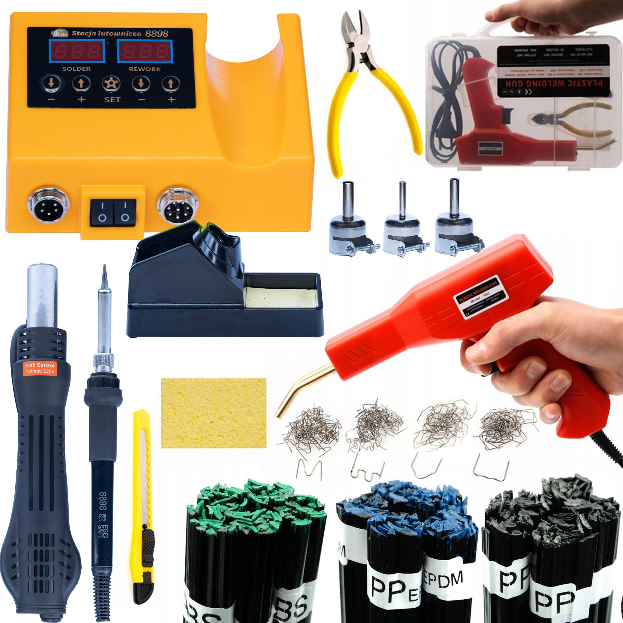 LÖTKOLBEN OH660 2-in-1 Set - 660 W, Heißluft 100-500 °C, 22 mm Düse, 60 W Lötkolben, 300 g Lötzinn, Tacker - Multicolor, Kunststoff/Metall (10/10/10cm)