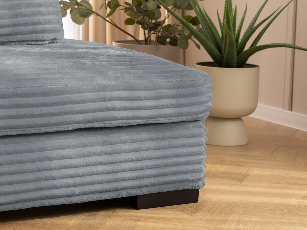 ECKSOFA Wolke mit tiefer Sitzfläche, Schlaffunktion und praktischem Bettkasten aus weichem Grau Cordstoff - Schwarz/Grau, Holz/Kunststoff (162/225cm) - S-Style