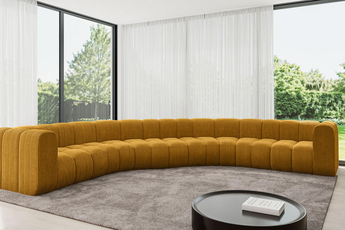 WOHNLANDSCHAFT modulares Sofa Lazro-U1 - 373x373x70 cm Senfgelb - Currygelb, Holzwerkstoff/Textil (373/70/373cm) - ALTDECOR