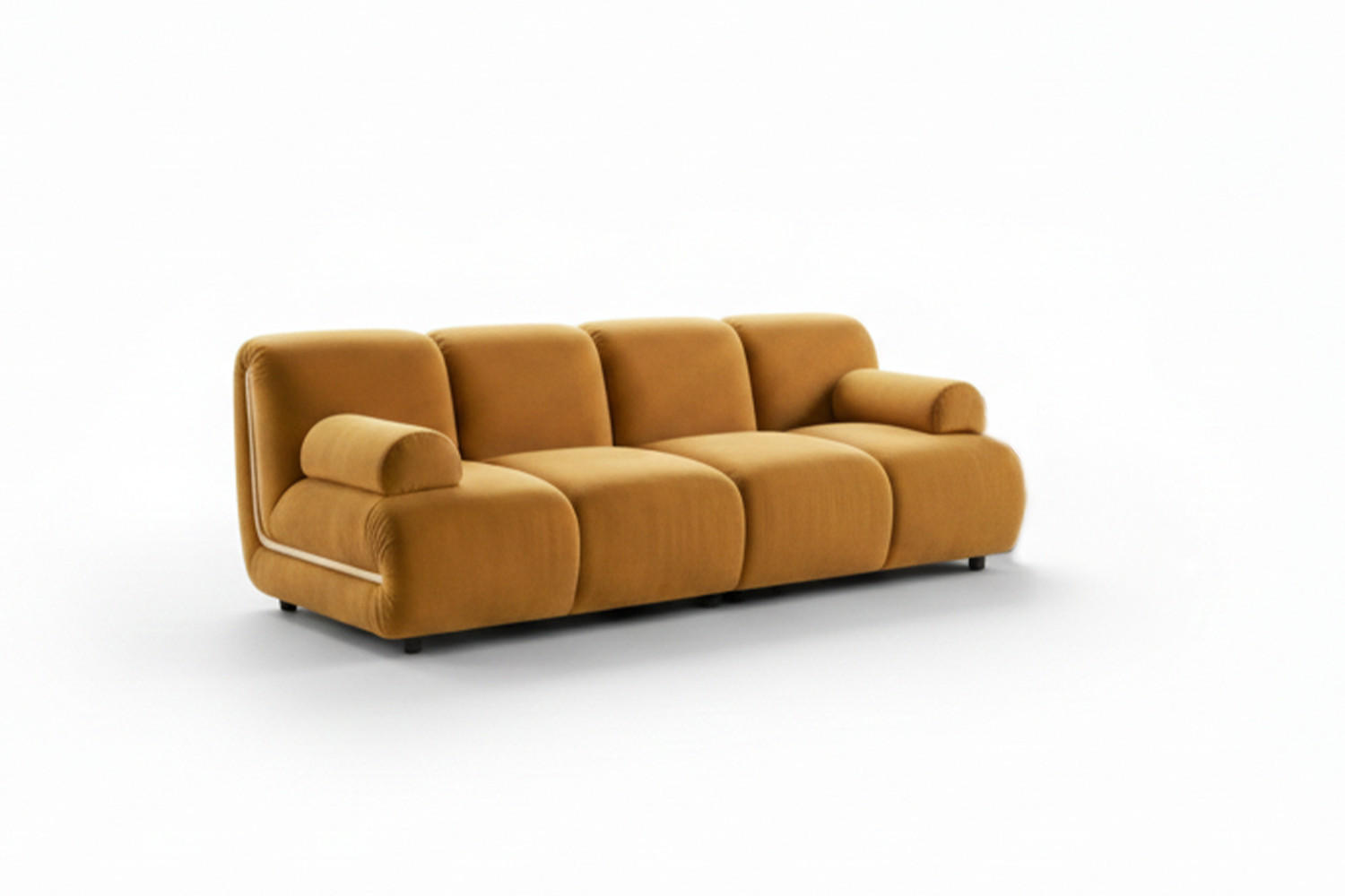MODULSOFA LAYLA Gelb Velvet - Gelb/Schwarz, Buchenholz/Textil (183/74/99cm) - KAWOLA