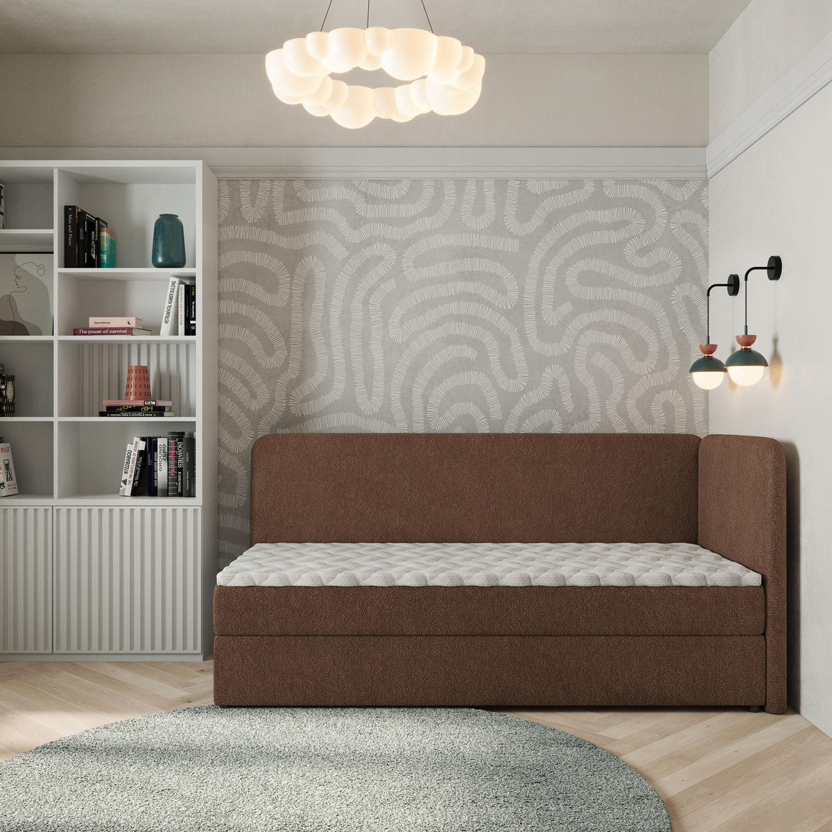 BOXBETT GINA 100x200 cm mit Matratze und Topper, H2+H3 - Braun - Braun, Holz (100/200cm) - MASSENO