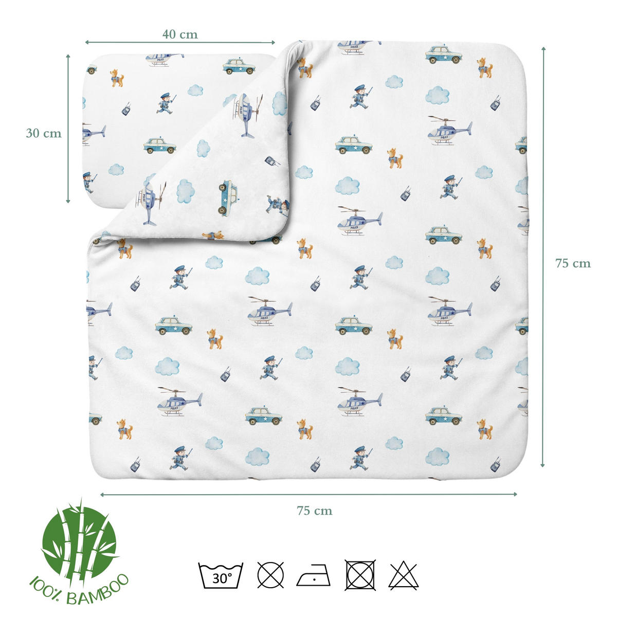 BABY bambu-sängkläder Polis - Vit, Textil (75/75cm) - waldin