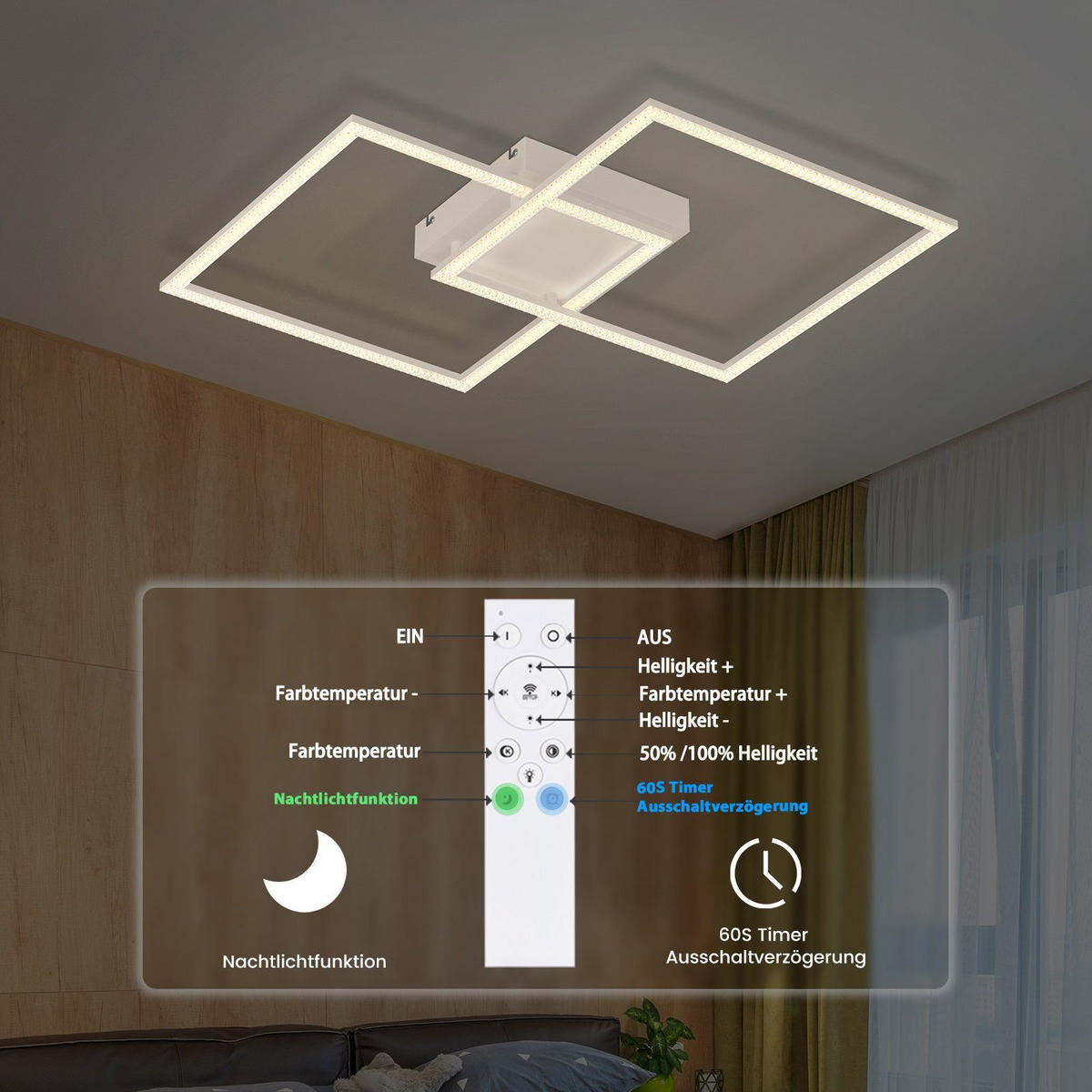 LED-DECKENLEUCHTE Friedhelm 54/54/8 cm - Weiß, Metall (54/54/8cm) - Nettlife