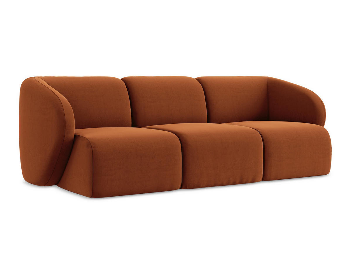 3-SITZER SOFA Samt Stoff Orange - Terracotta/Schwarz, Holzwerkstoff/Kunststoff (244/75/94cm) - Makamii