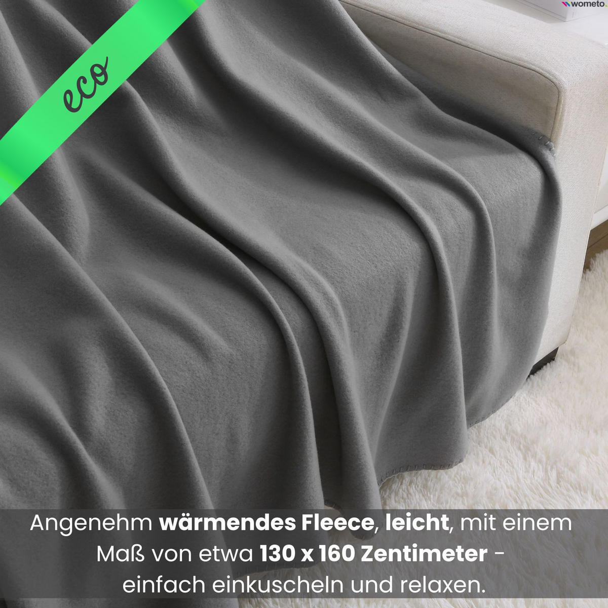 FLEECEDECKE eco-line grau 130/160 cm aus 100% recyceltem Material Kettelrand Anti-Pilling - Grau, Textil (130/160cm) - wometo