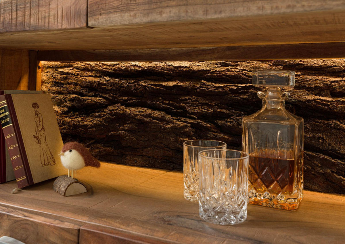 VITRINE Akazie 98x40x180 natur lackiert BARK #109 - Braun, Holz (98/180/40cm) - Massivmoebel24