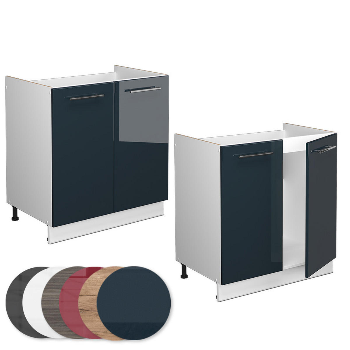 SPÜLENUNTERSCHRANK Fame-Line Dunkelblau Hochglanz 80 cm, AP Eiche - Weiß/Dunkelblau, Holzwerkstoff (80/82/60cm) - Vicco