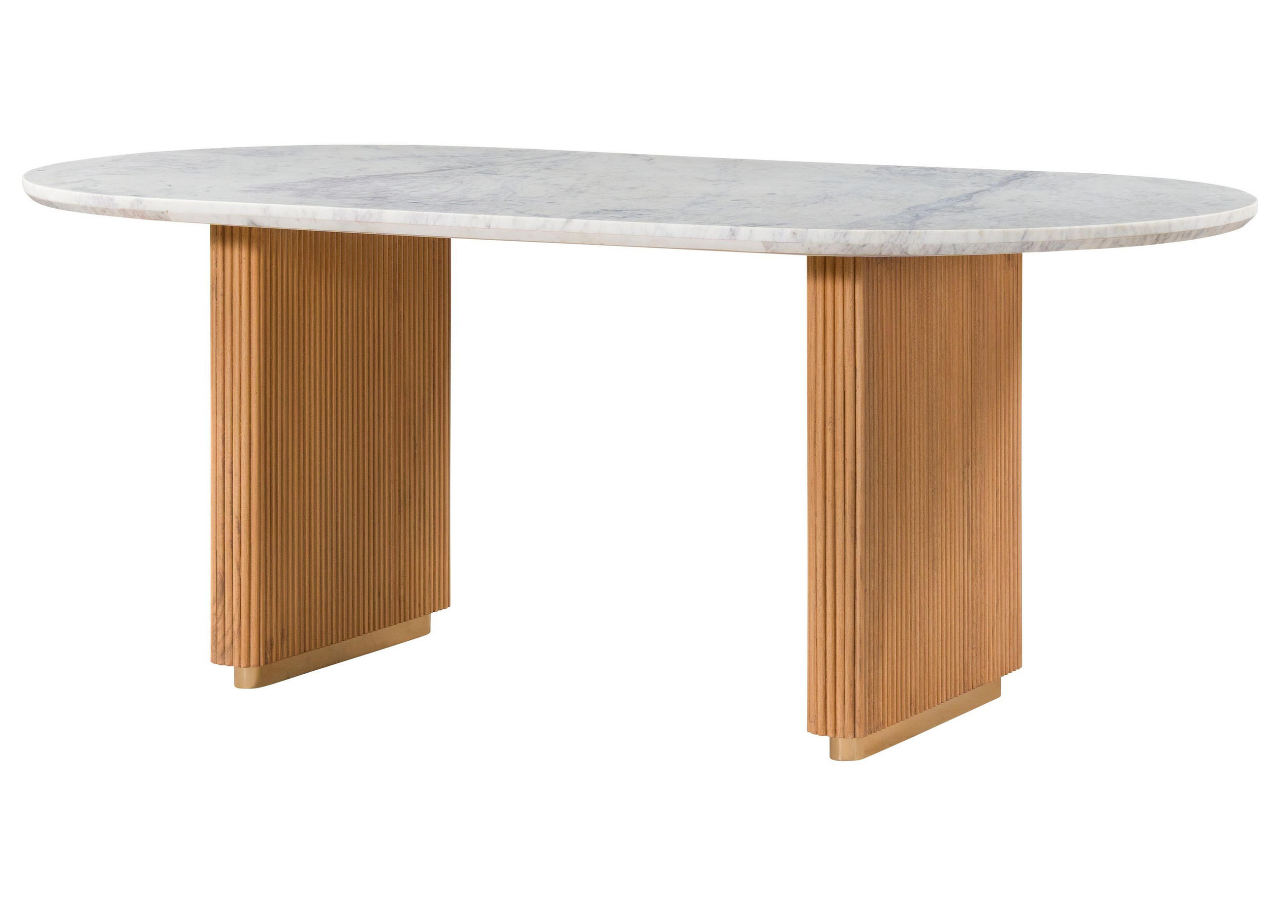 ESSTISCH oval Mango 180x90x76 natur lackiert / Marmor weiß BARCELONA #537 - Naturfarben, Holz (180/90/76cm) - Massivmoebel24