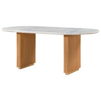 ESSTISCH oval Mango 180x90x76 natur lackiert / Marmor weiß BARCELONA #537 - Naturfarben, Holz (180/90/76cm) - Massivmoebel24