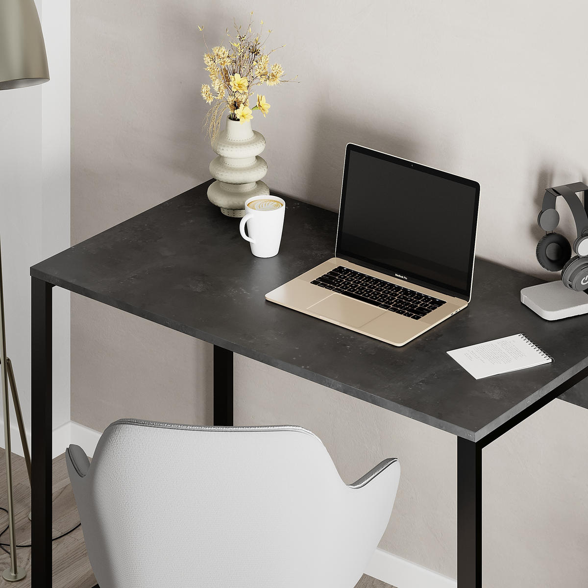 SCHREIBTISCH Inna Retro-Grau 100/60/75 cm - Schwarz/Grau, Holzwerkstoff/Metall (60/100/75cm) - Decortie
