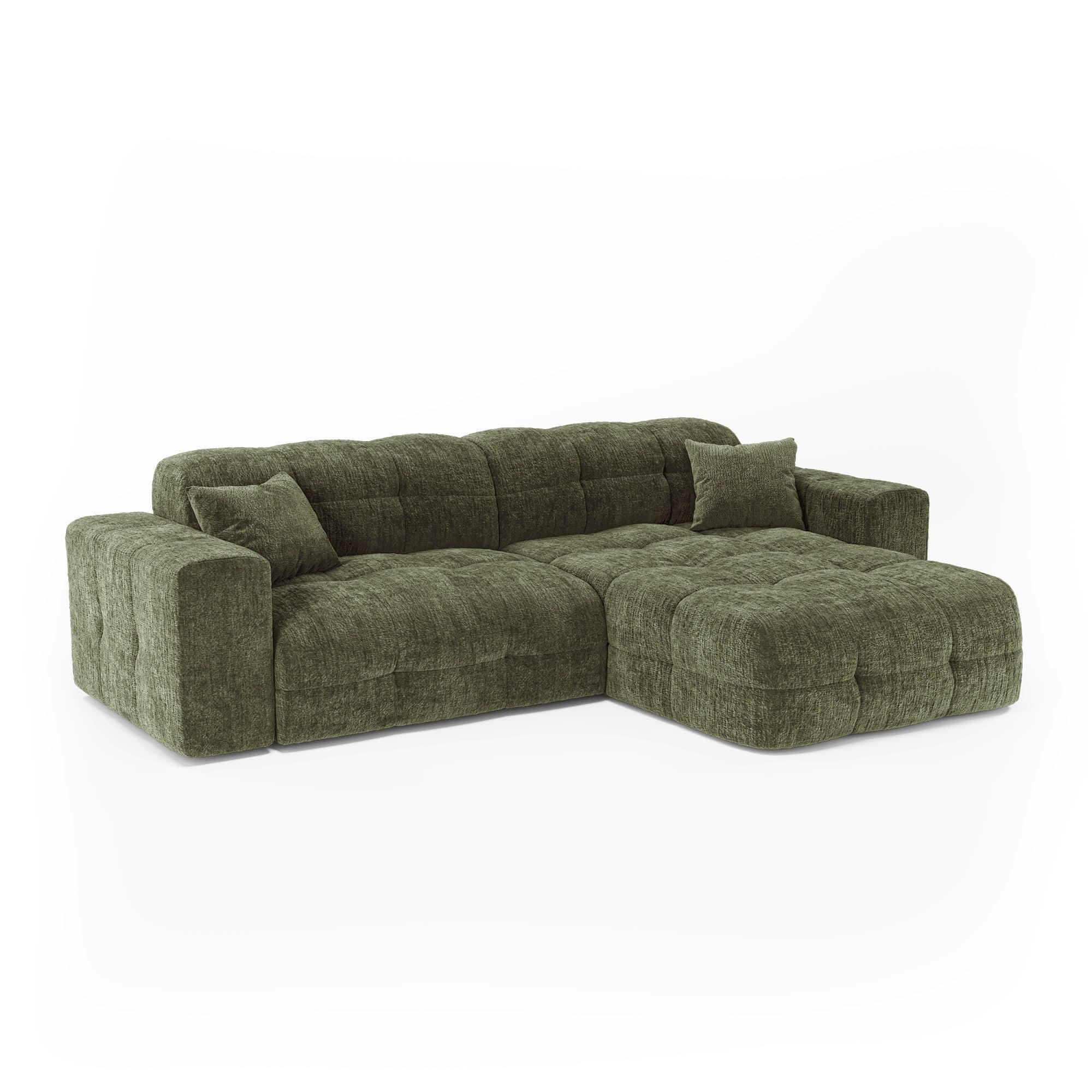ECKSOFA rechtwinklig COCOON Geprägter Samt Vintage-Grün 230cm - Dunkelgrün/Grün, Textil (230/155cm) - Premium Interiors
