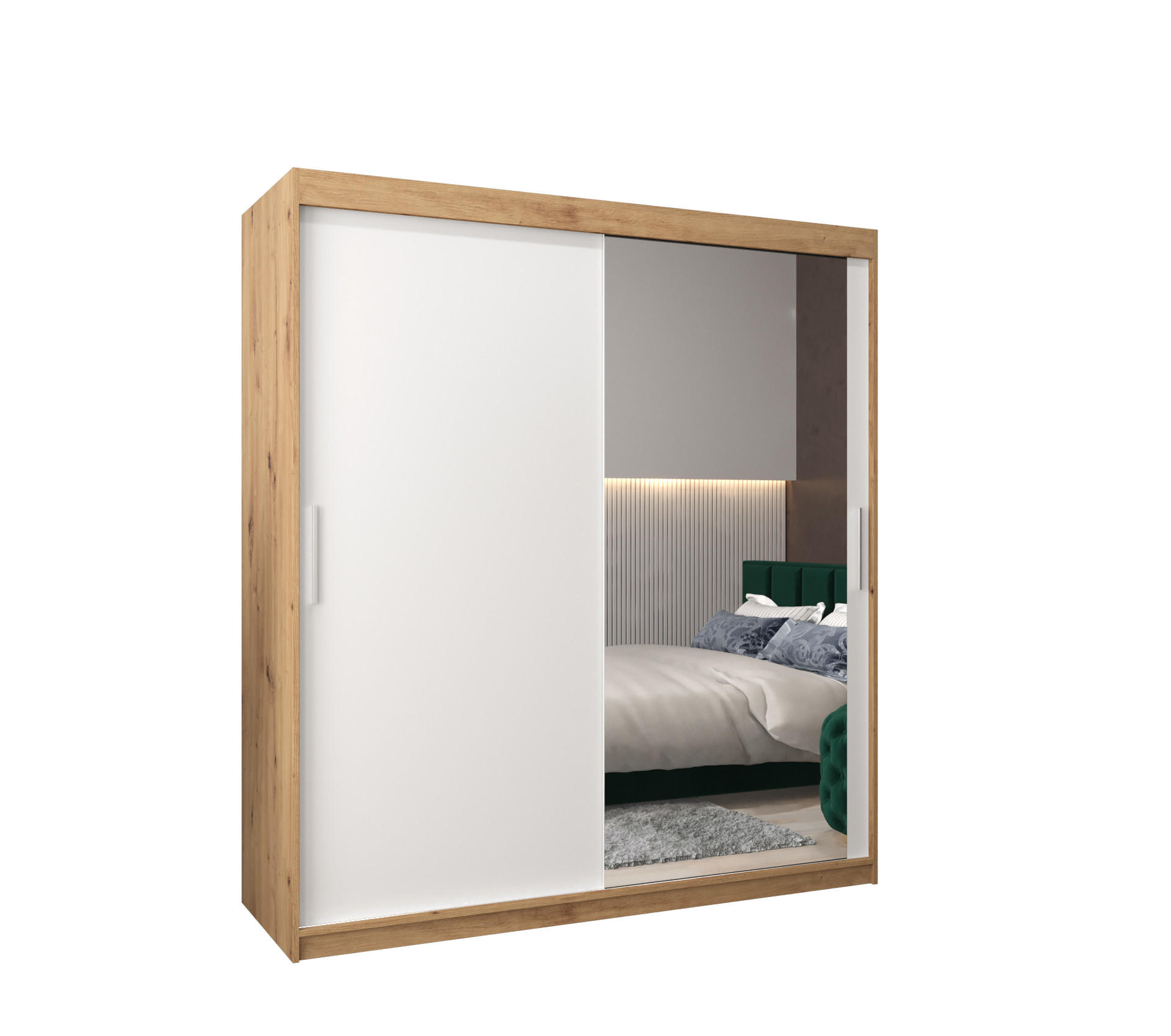 SCHWEBETÜRENSCHRANK 200/180/62 2-türig - Silberfarben/Weiß, Holz/Kunststoff (180/200/62cm) - Abiks Möbel