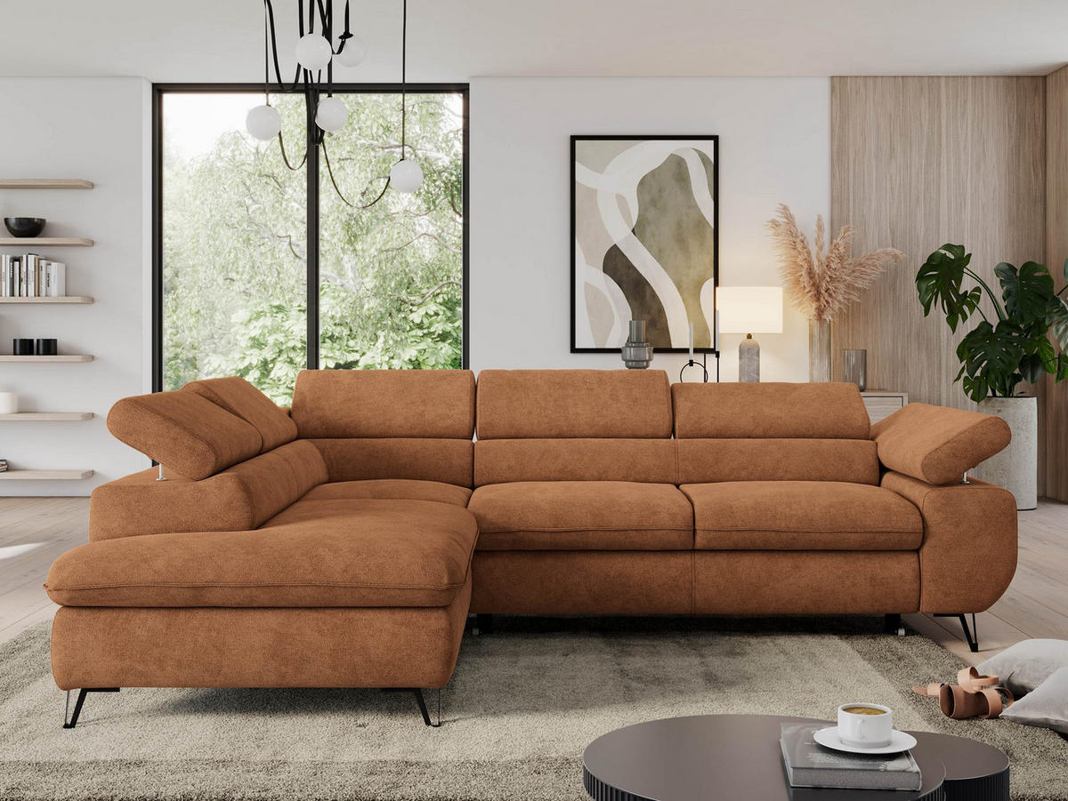 ECKSOFA PEDRO L Orange Struktur - Links Seite - Schwarz/Orange, Textil/Metall (208/273cm) - MKS