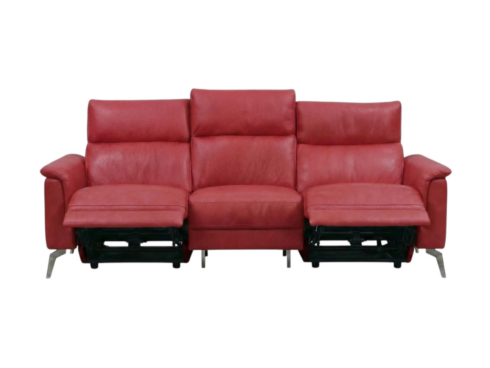 3-SITZER Sofa Borea Echtleder mit 2 x Relaxfunktion Rot - Rot, Leder/Metall (220/102/98cm)