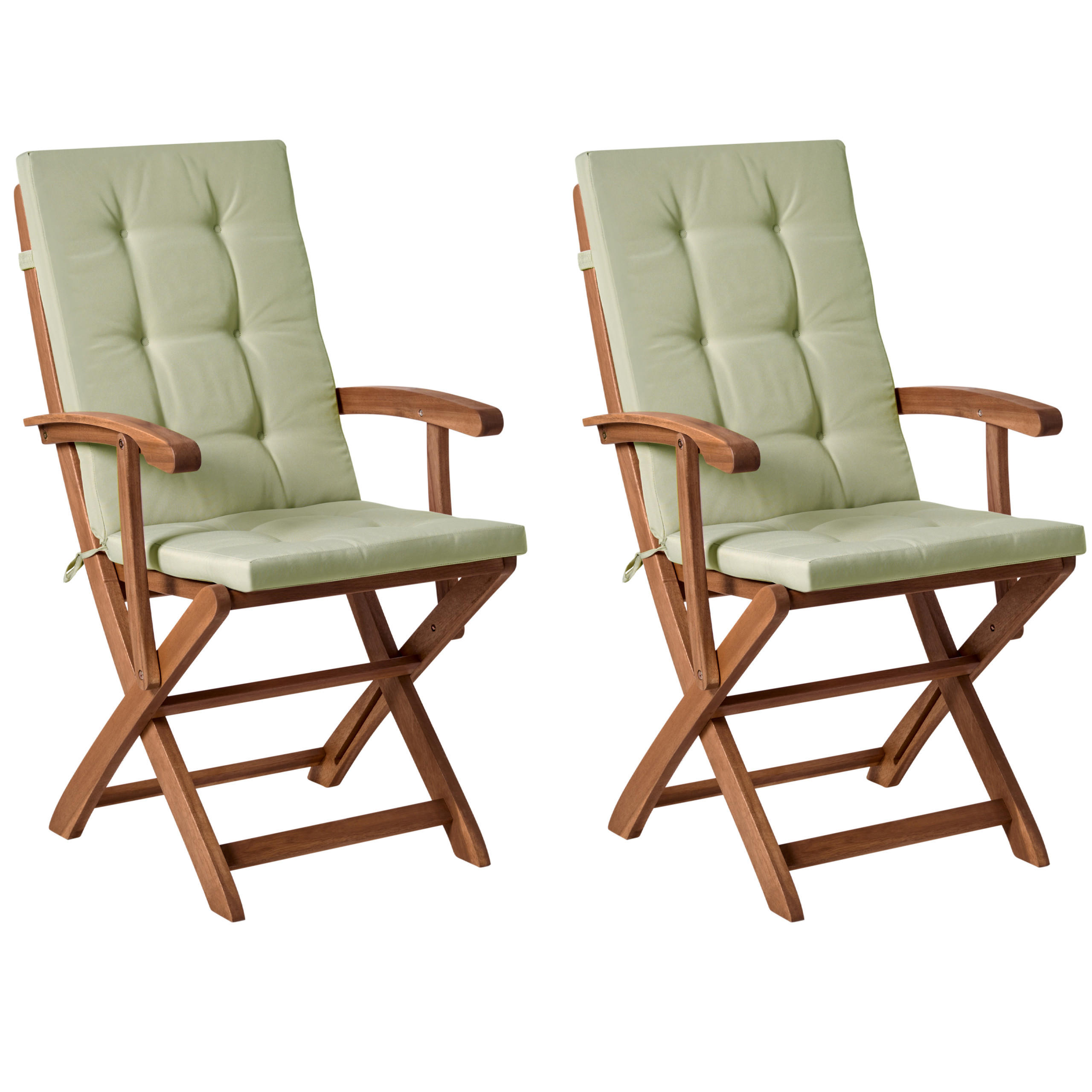 GARTENSTUHL 2er-Set Hellgrün Maui Premium - Braun/Hellgrün, Holz (46/92/48cm) - Beliani