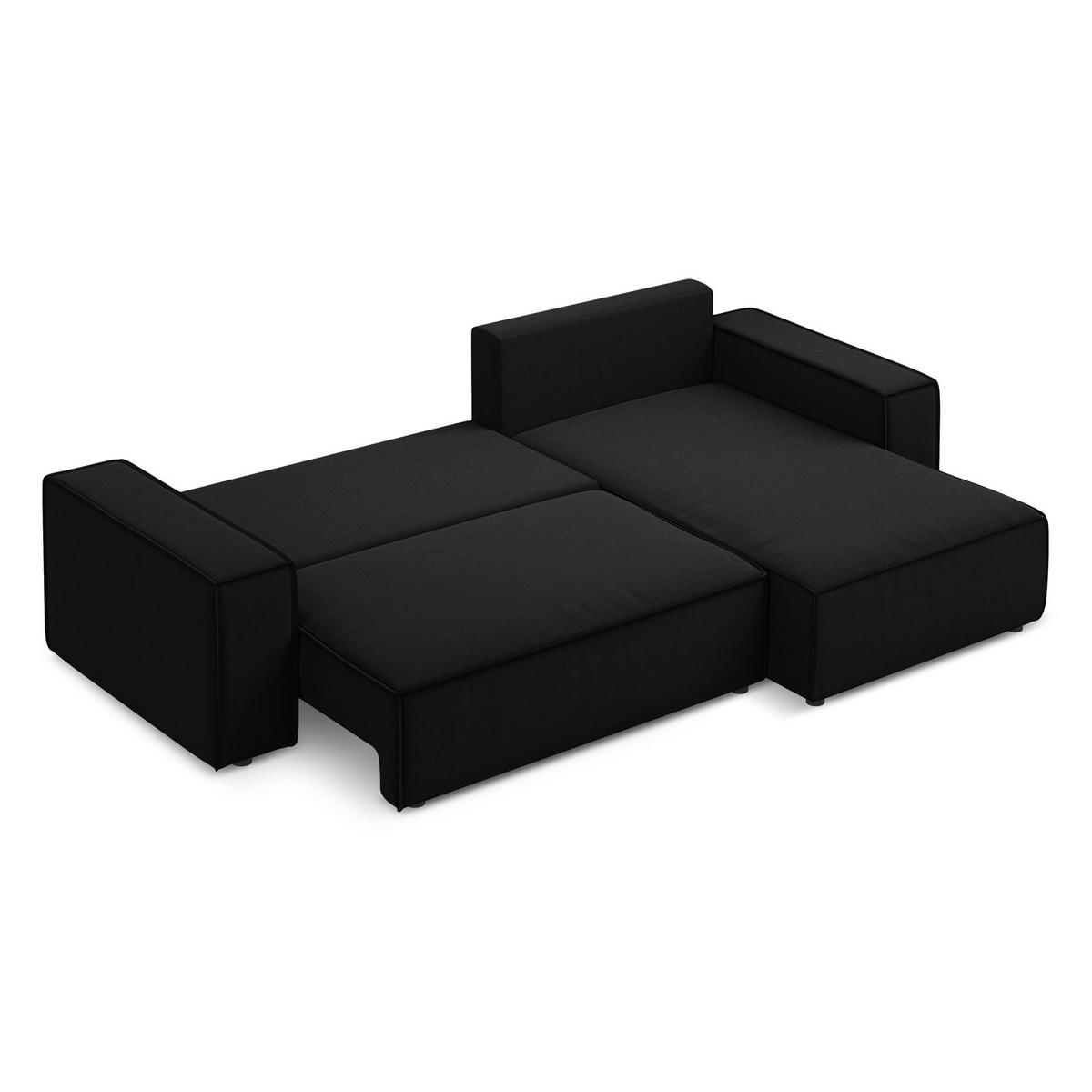 ECKSOFA mit Schlaffunktion Samt Stoff Schwarz - Schwarz, Kunststoff/Textil (290/185cm) - LaMiaSofa