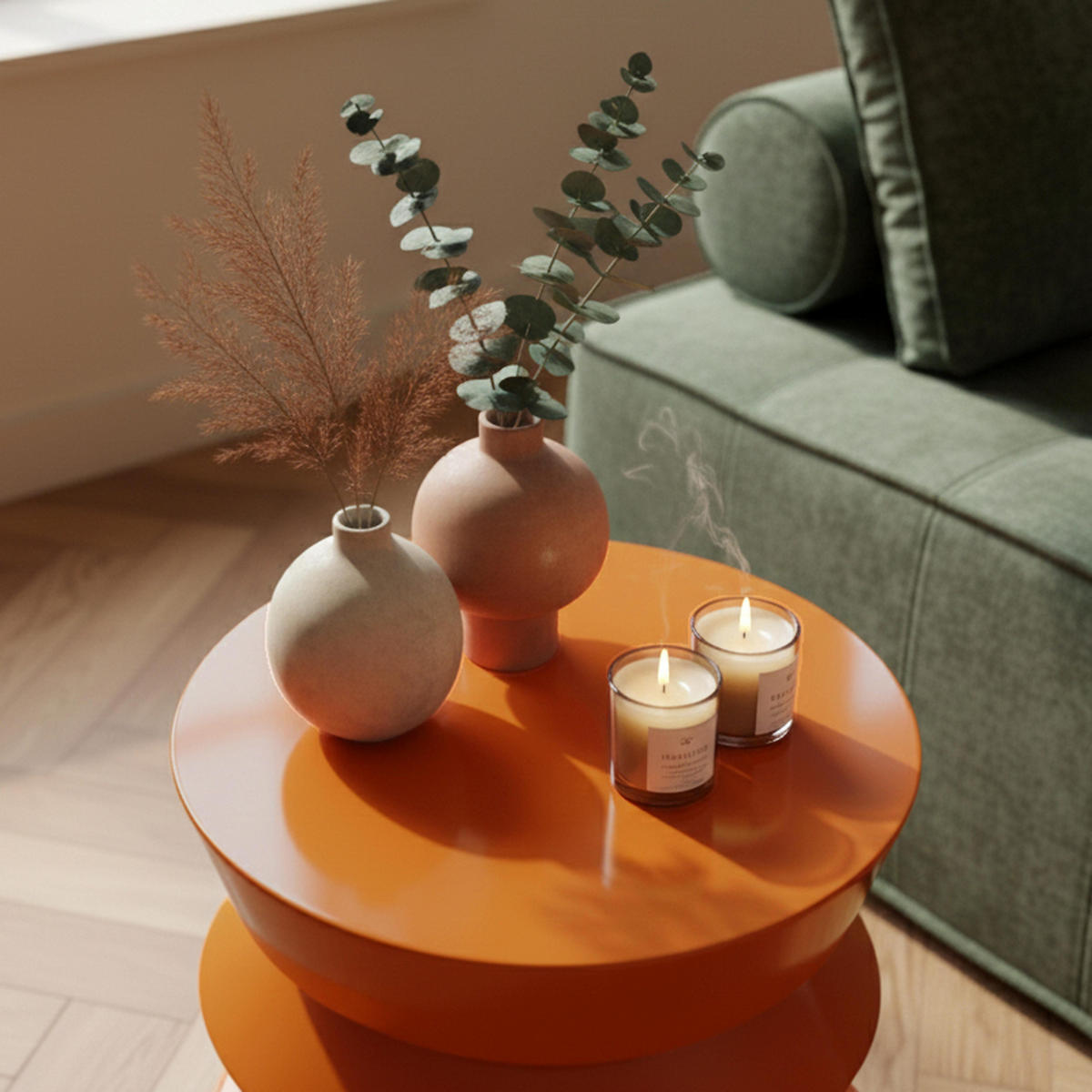 COUCHTISCH, Orange - Orange, Naturmaterialien (40/40/50cm) - Oviala