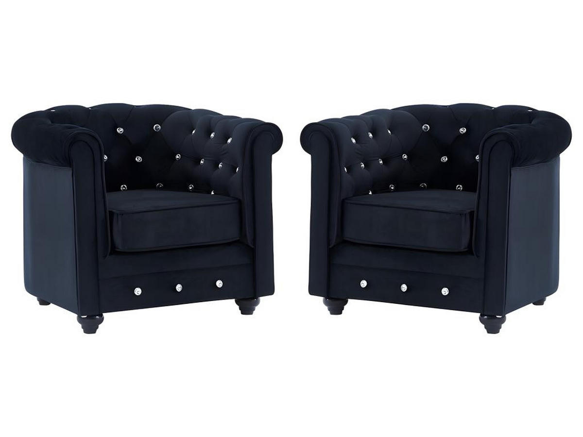 SESSEL 2er-Set - Samt - Schwarz mit Knöpfen in Kristalloptik - CHESTERFIELD - Schwarz, Textil (78/72/85cm) - Vente-Unique