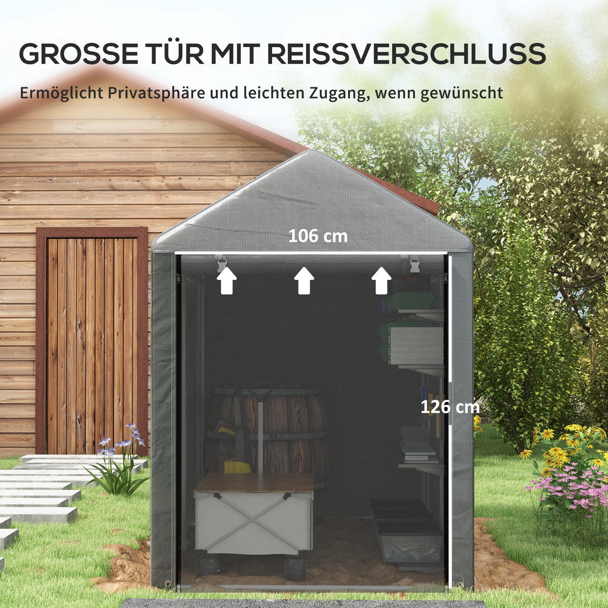 GARAGENZELT, 1,2 x 1,79 x 1,65 m, mit UV-Schutz, Reißverschlusstür, Dunkelgrau - Dunkelgrau, Kunststoff/Metall (179/165/120cm) - Outsunny