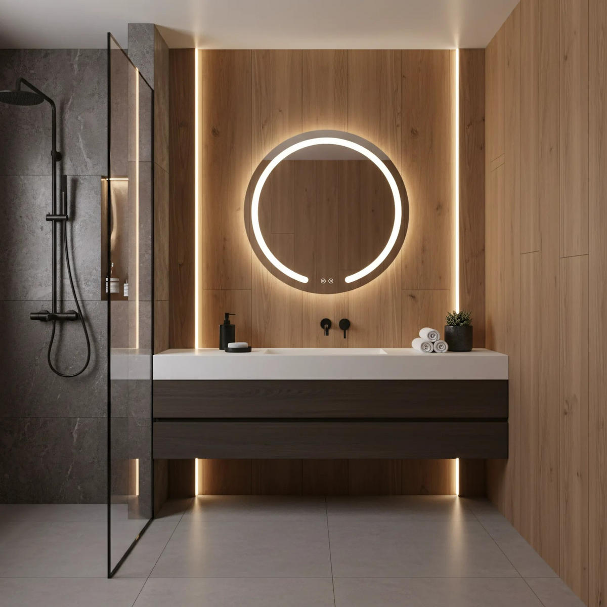 SPIEGEL Rea Led 70cm Modern - Transparent, Glas (70/70/2.5cm) - REA