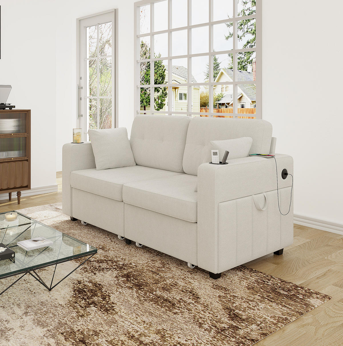 2-SITZER-SOFA 172/75/82 cm mit USB-Anschlüssen, Stauraumschubladen und Getränkehaltern, Chenille, Beige - Beige, Textil (172/82/75cm) - Redom