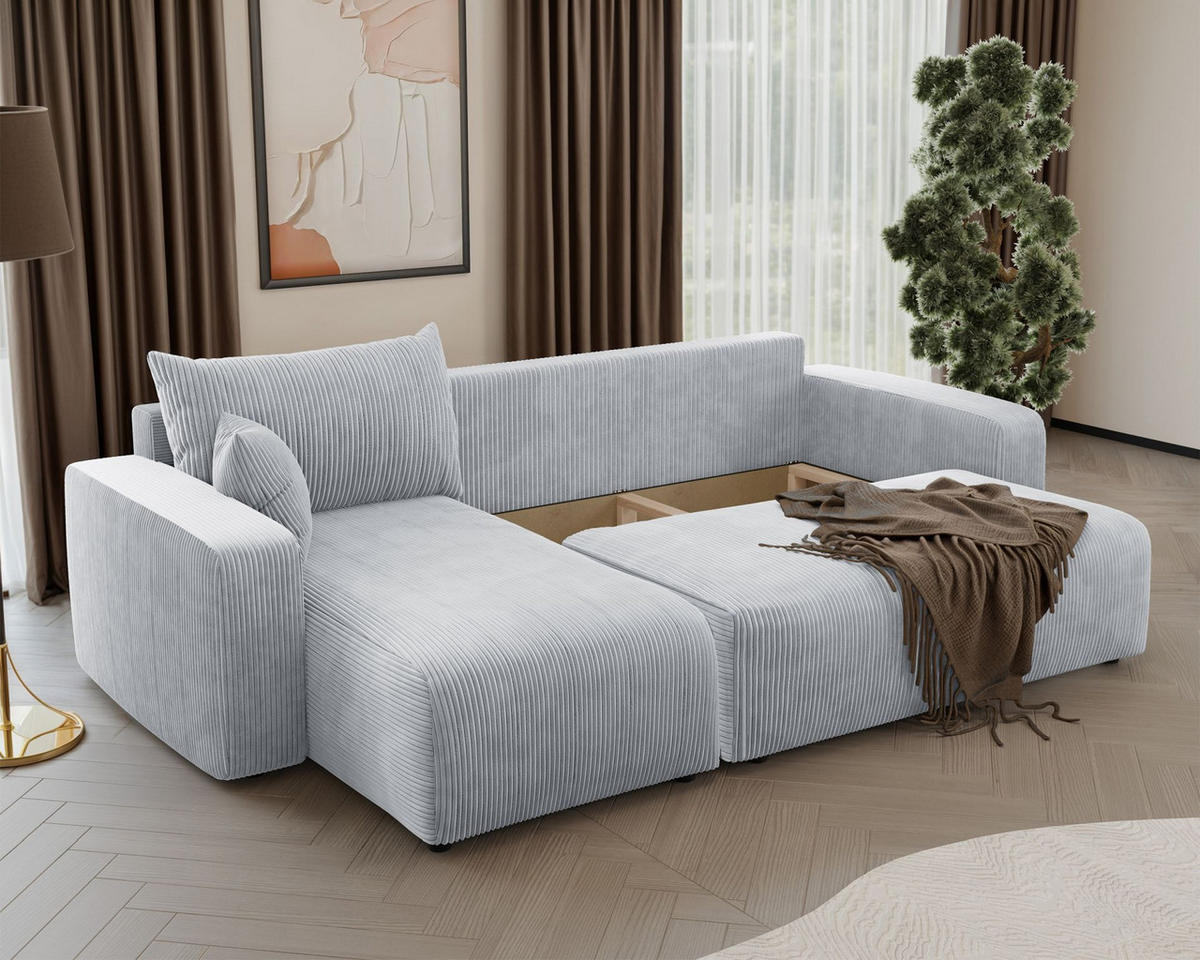ECKSOFA Pianoni Hellgrau Cordbezug - Hellgrau/Schwarz, Kunststoff/Textil (244/140cm) - Selsey