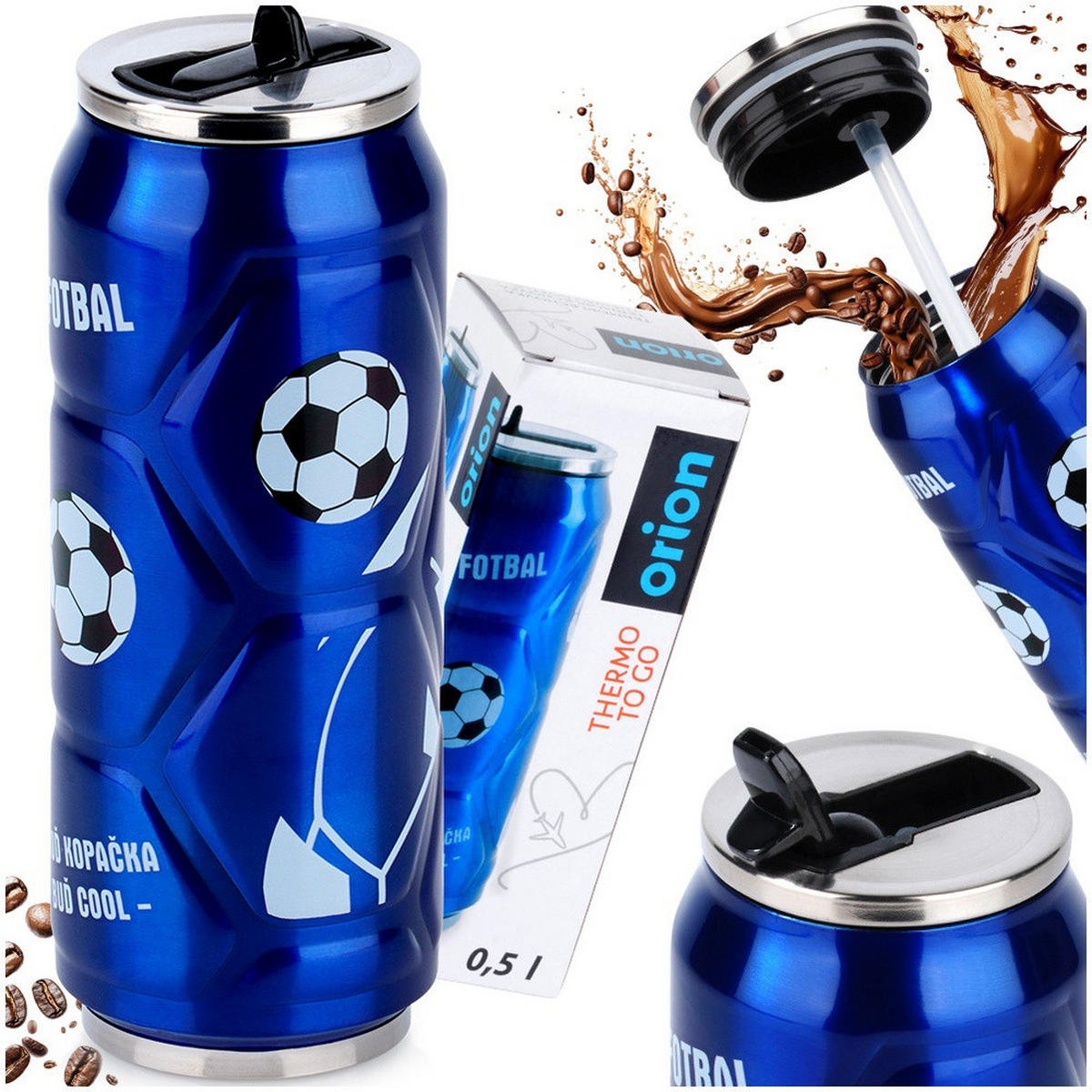 THERMOBECHER Dose Fußball 500 ml Blau - Blau, Metall (0.5L) - Orion 