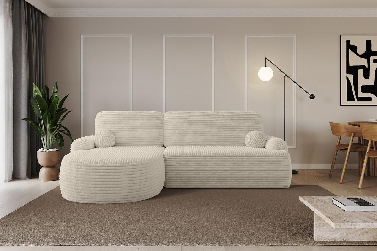 ECKSOFA mit Schlaffunktion und Bettkasten LIRA-L - 264x172x89 Creme - Ecru, Holzwerkstoff/Textil (264/172cm) - ALTDECOR