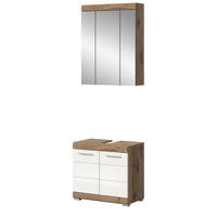 BADMÖBEL-SET weiß Hochglanz, Eiche 2-teilig 60 cm mit viel Stauraum - Weiß Hochglanz/Eichefarben, Glas/Holzwerkstoff (60/191/34cm) - Inn.Furn