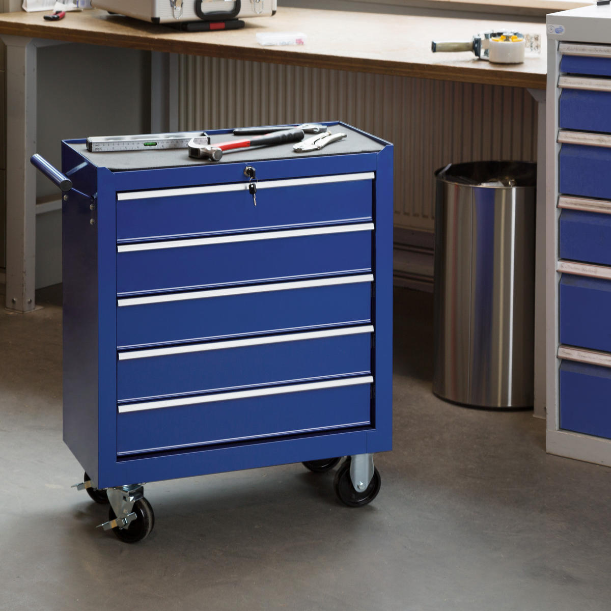 WERKZEUGWAGEN ,Rollen Ø 100 mm,blau - Blau, Metall (33/79/69cm) - tectake