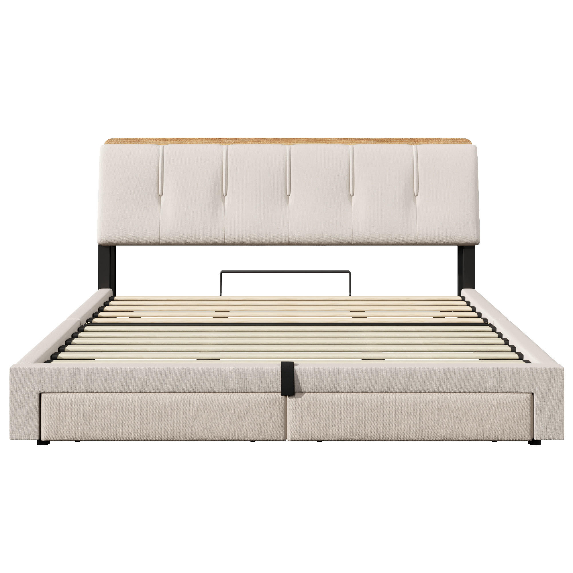 POLSTERBETT 180/200 cm Beige mit USB-Typ-C-Ladeanschluss, LED-Beleuchtung und 2 Schubladen - Beige, Textil (180/200cm) - Oxeza