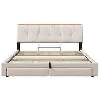 POLSTERBETT 180/200 cm Beige mit USB-Typ-C-Ladeanschluss, LED-Beleuchtung und 2 Schubladen - Beige, Textil (180/200cm) - Oxeza