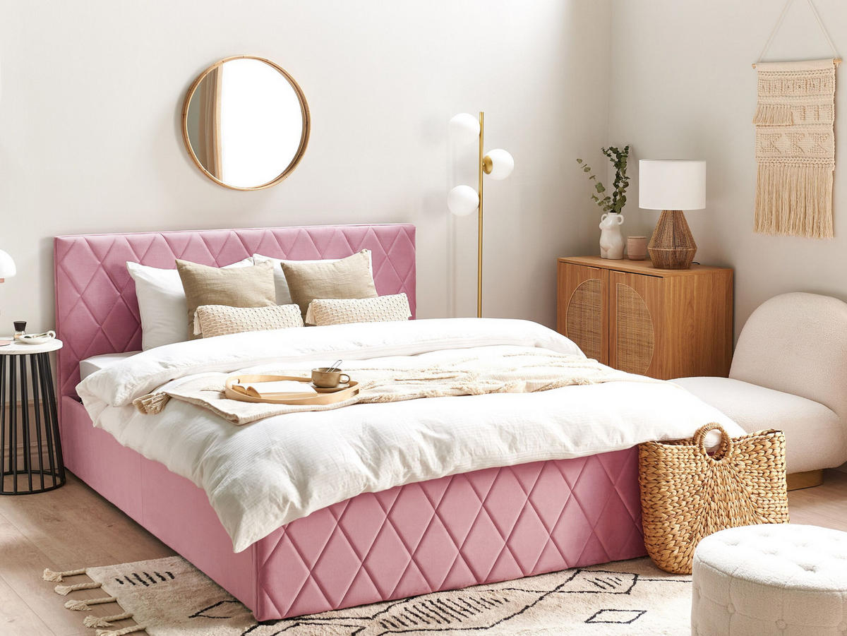 BETT mit Stauraum 160x200 cm Rosa Rochefort - Pink, Textil (160/200cm) - Beliani