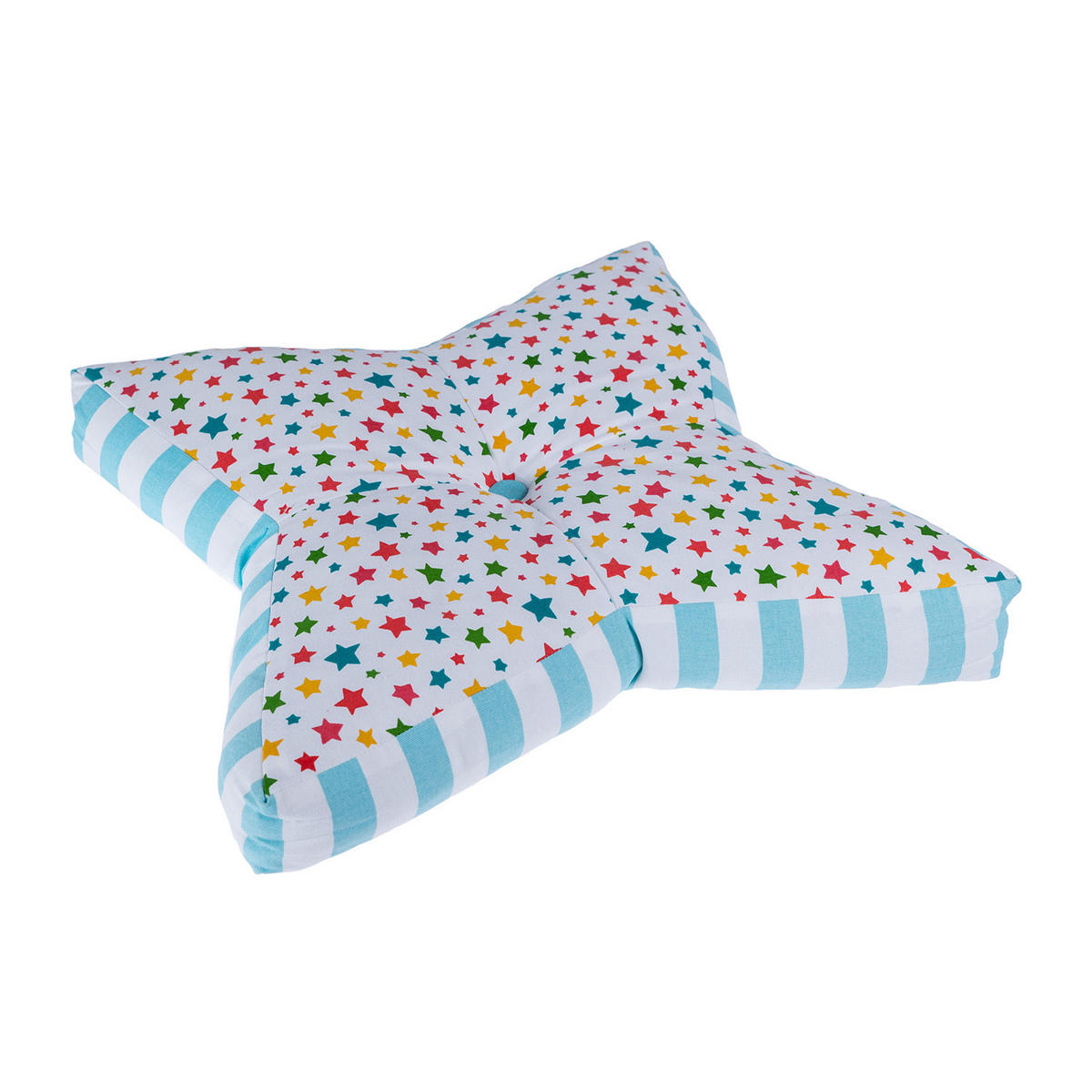 BODENKISSEN Stern, bunte Sterne & blaue Streifen 70/48/7 cm - Multicolor, Textil (70/48/7cm) - Homescapes